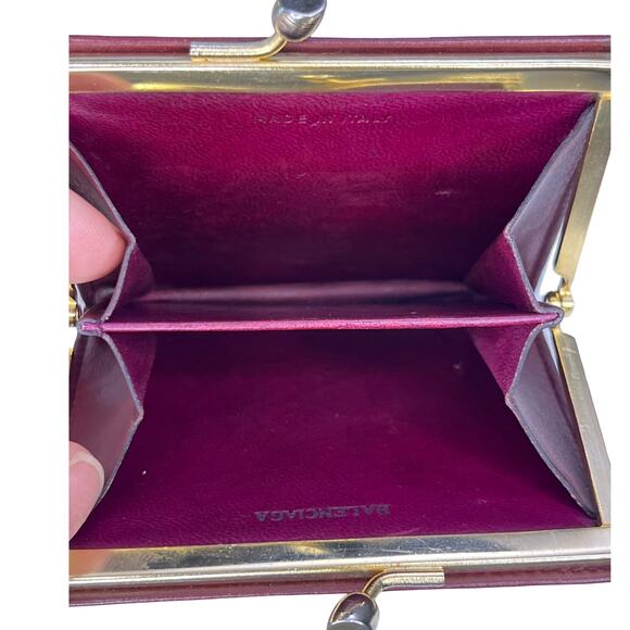 Balenciaga Burgundy Leather Coin Wallet Kiss Lock Made in Italy Luxury VGUC - Picture 11 of 13